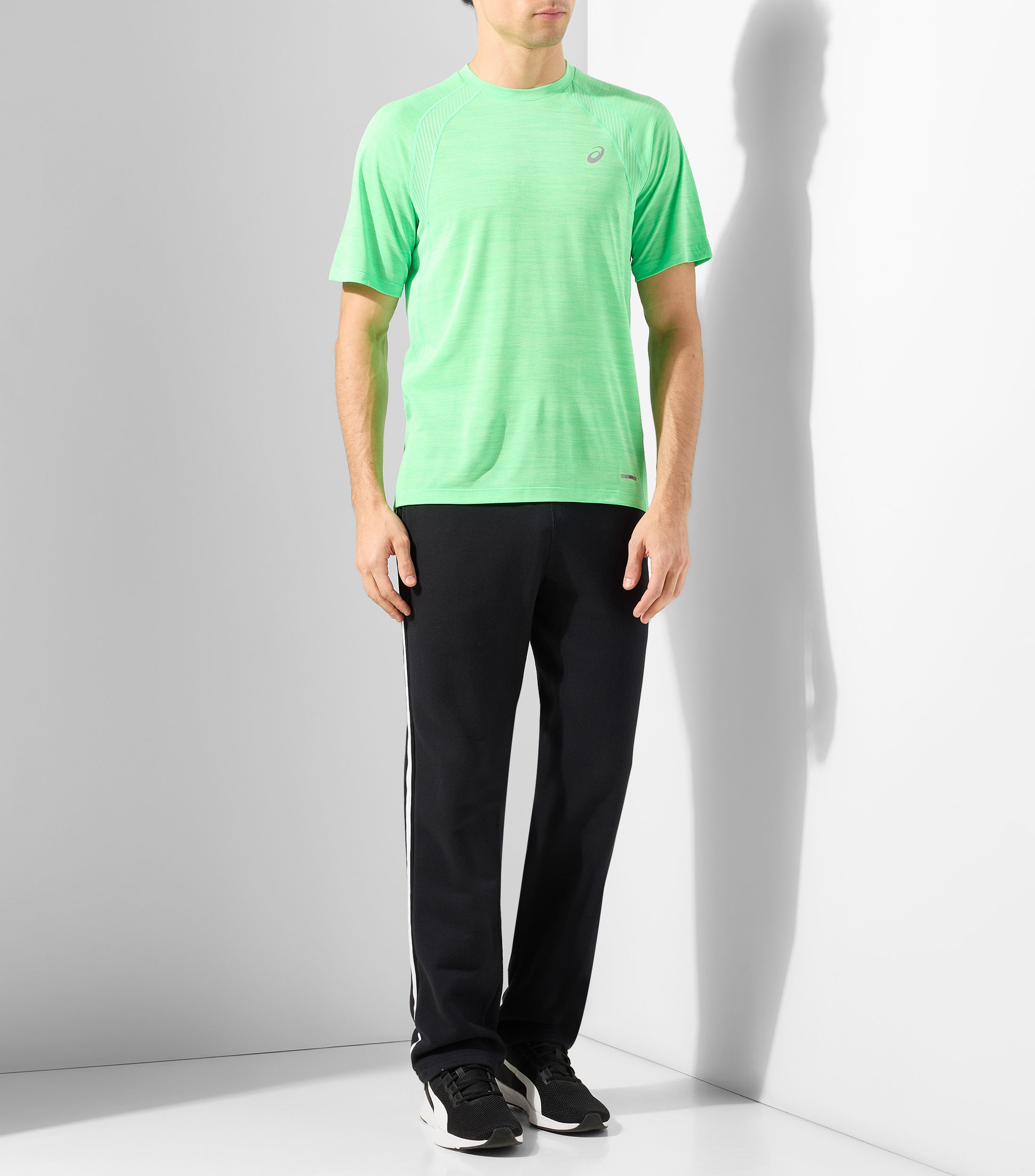 Playera para correr cuello redondo manga corta jaspeada Hombre